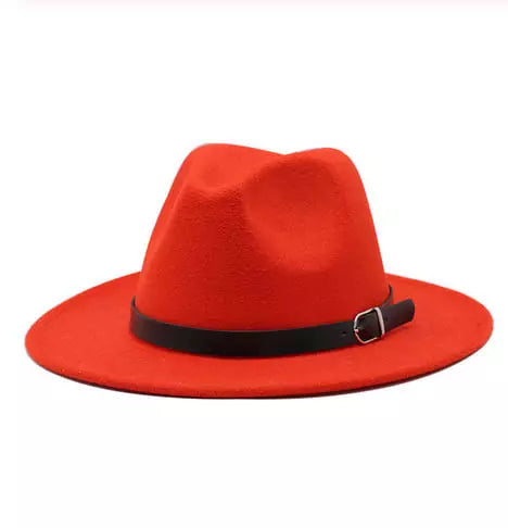Wide Brim Fedora Hat with Buckle Strap Trim