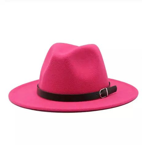 Wide Brim Fedora Hat with Buckle Strap Trim