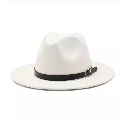 Wide Brim Fedora Hat with Buckle Strap Trim