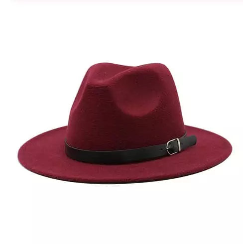 Wide Brim Fedora Hat with Buckle Strap Trim