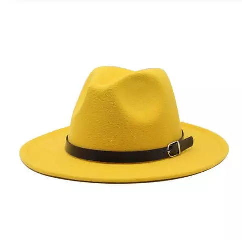 Wide Brim Fedora Hat with Buckle Strap Trim