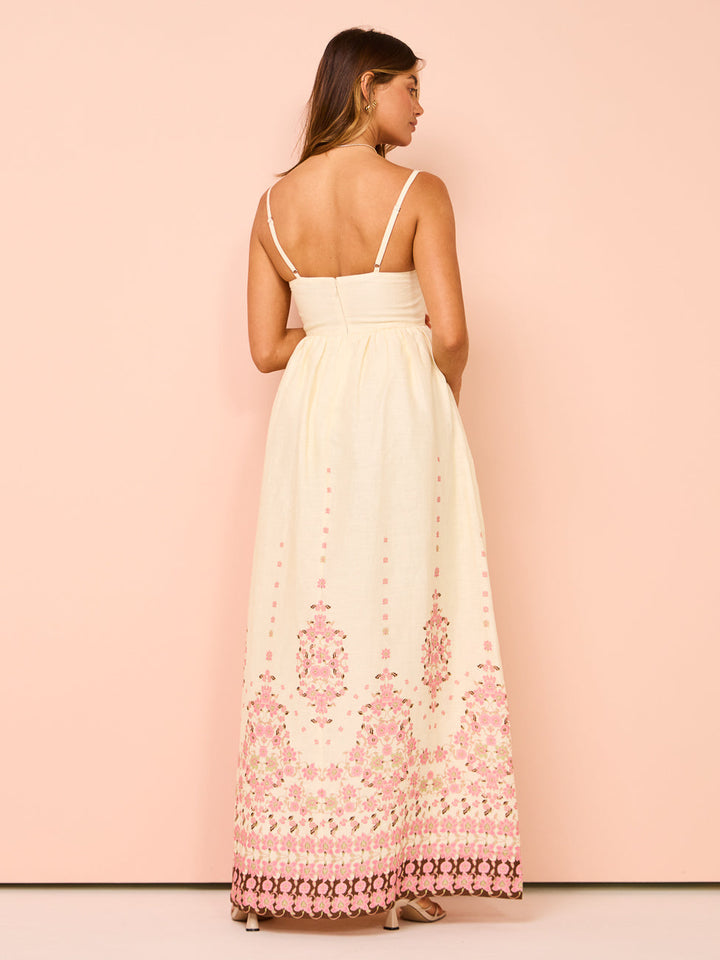 Arabella | Floral Embroidered Strappy Maxi Dress