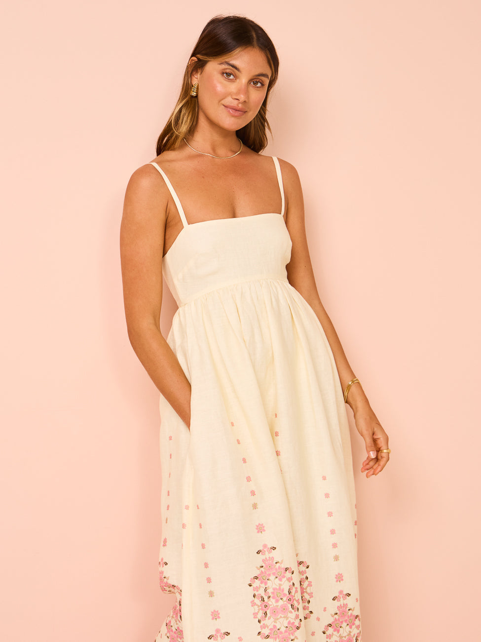 Arabella | Floral Embroidered Strappy Maxi Dress