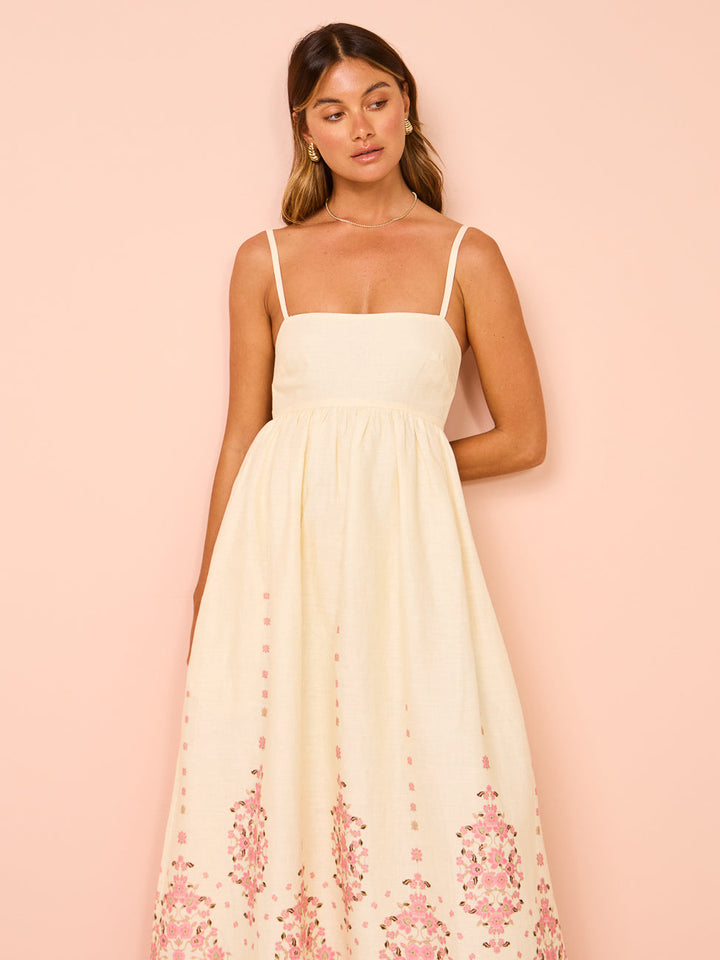Arabella | Floral Embroidered Strappy Maxi Dress