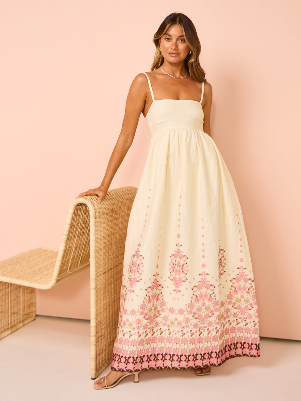 Arabella | Floral Embroidered Strappy Maxi Dress