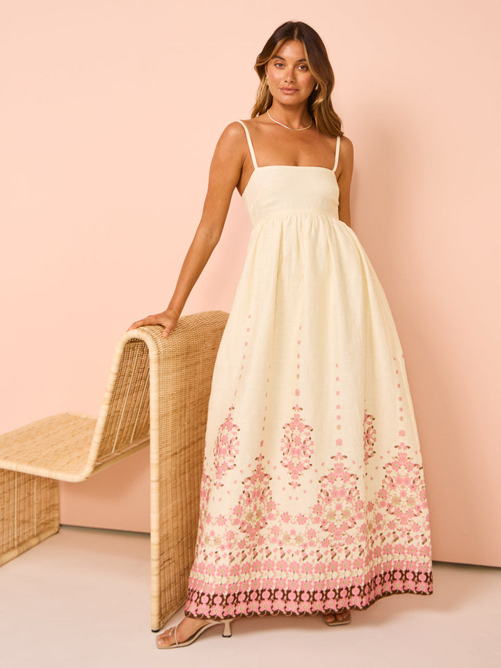 Arabella | Floral Embroidered Strappy Maxi Dress