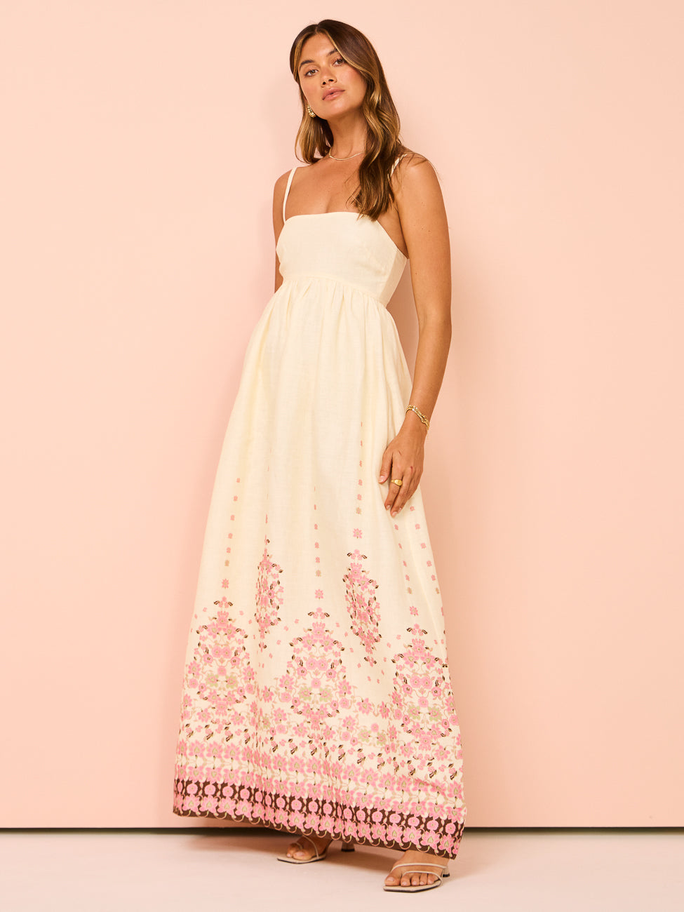 Arabella | Floral Embroidered Strappy Maxi Dress