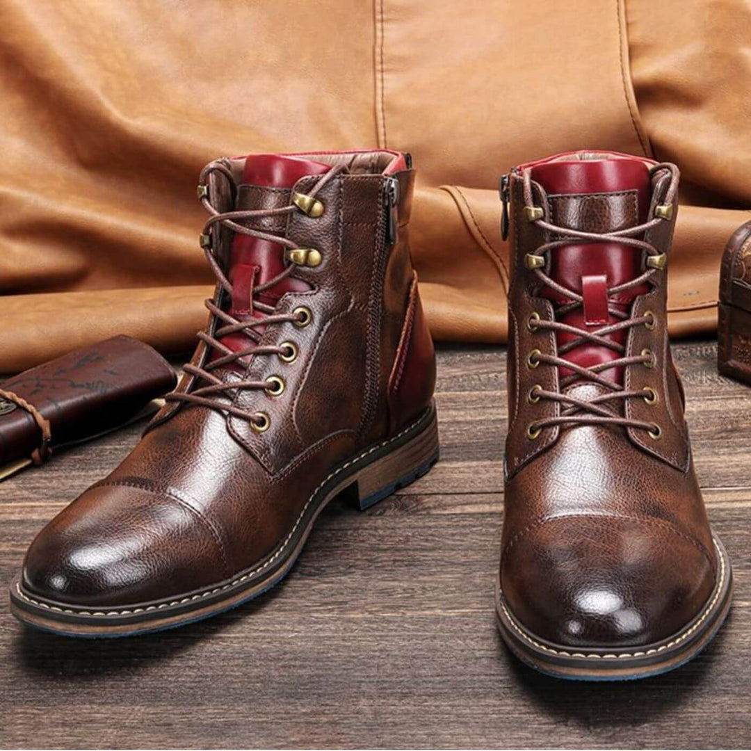 Men's Leather Lace-Up Oxford Boots with Cushioned Sole