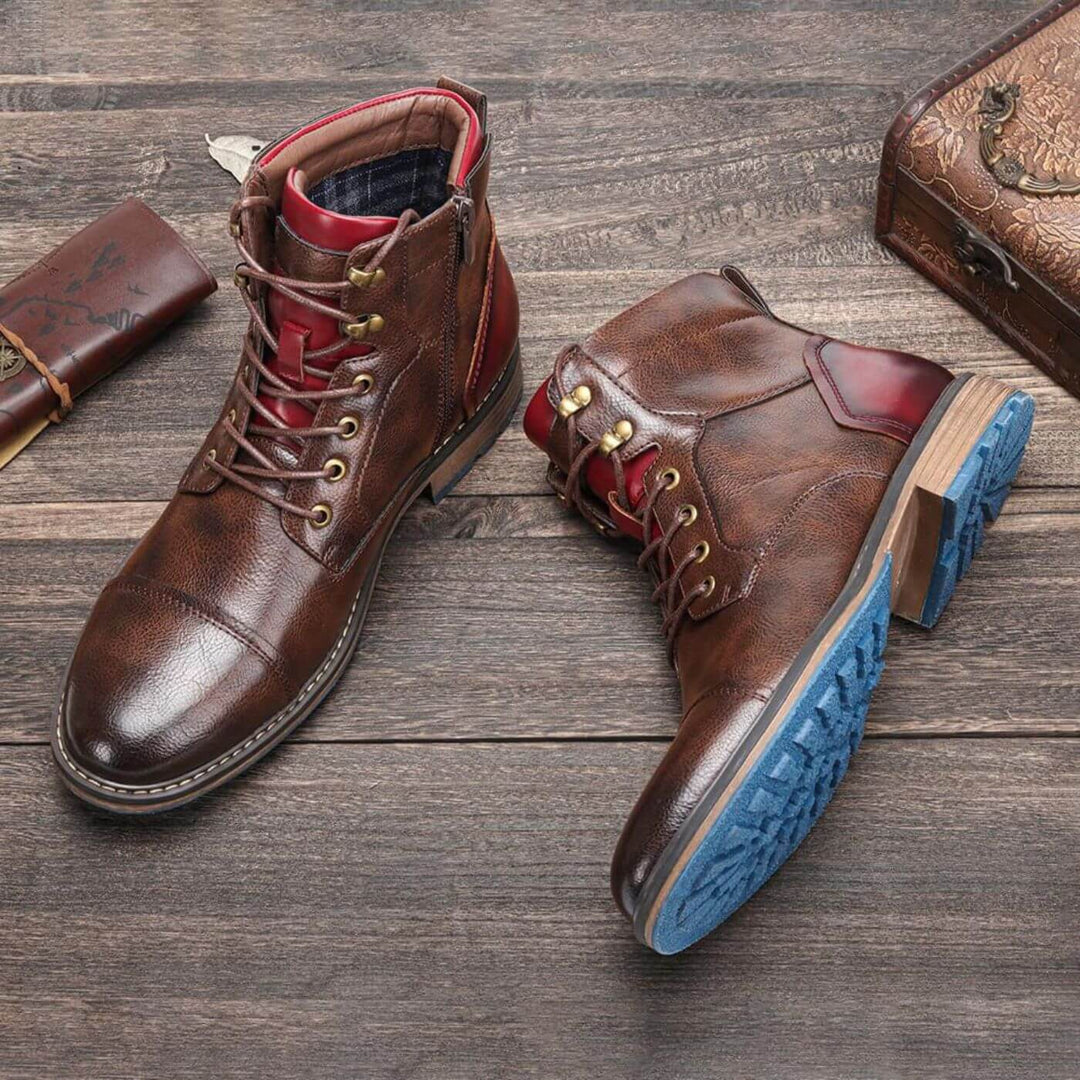 Men's Leather Lace-Up Oxford Boots with Cushioned Sole