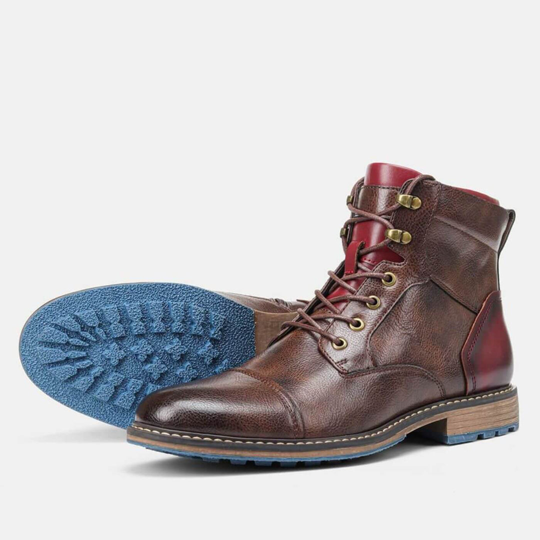 Men's Leather Lace-Up Oxford Boots with Cushioned Sole