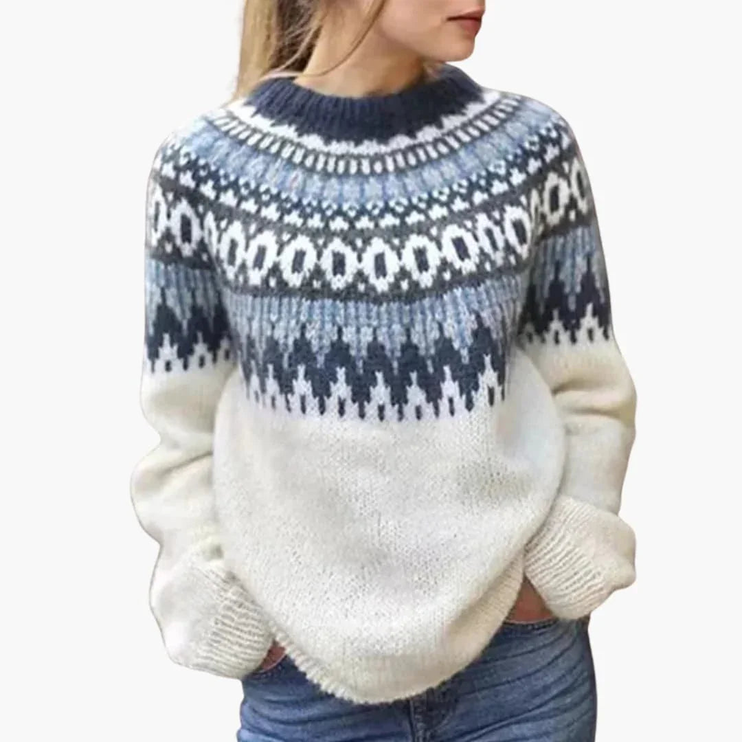Women's Fair Isle Chunky Knit Jumper with Crew Neck