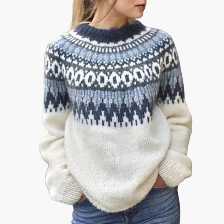 Women's Fair Isle Chunky Knit Jumper with Crew Neck