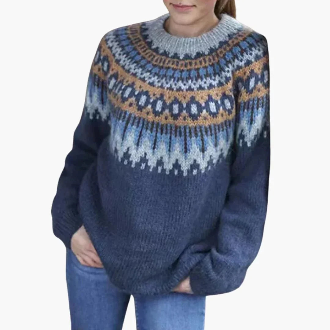 Women's Fair Isle Chunky Knit Jumper with Crew Neck