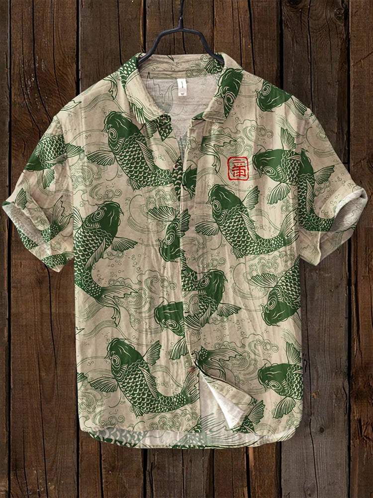 Men's Fish Print Linen Shirt