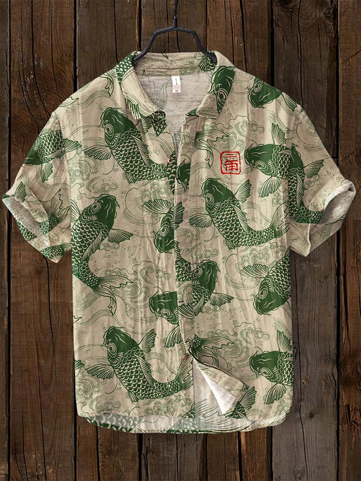 Men's Fish Print Linen Shirt