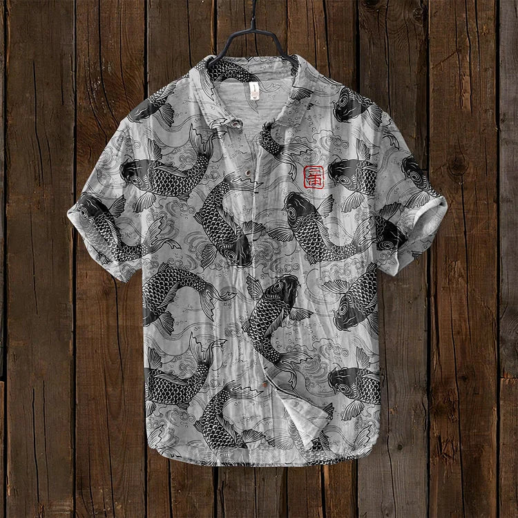 Men's Fish Print Linen Shirt