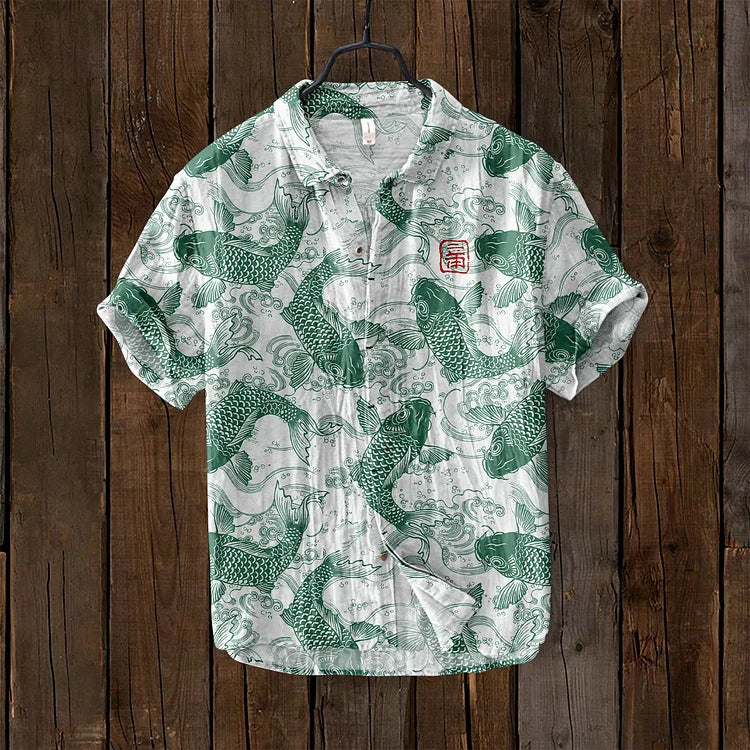 Men's Fish Print Linen Shirt