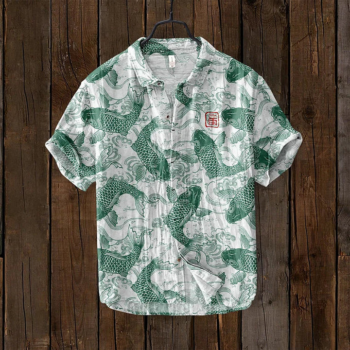 Men's Fish Print Linen Shirt