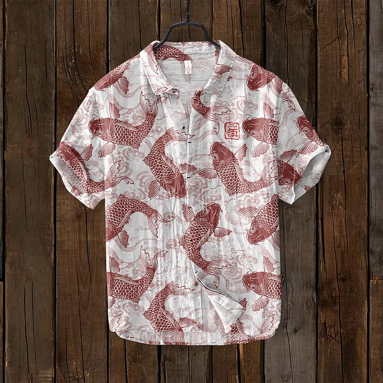 Men's Fish Print Linen Shirt