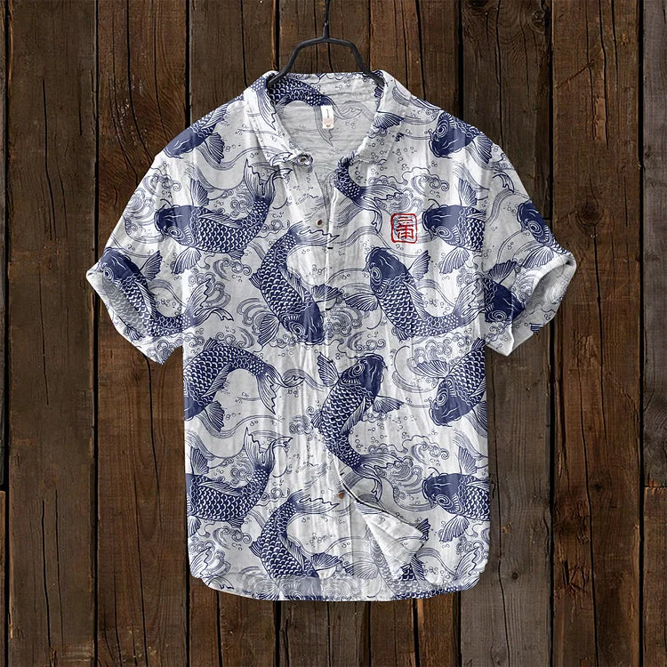 Men's Fish Print Linen Shirt