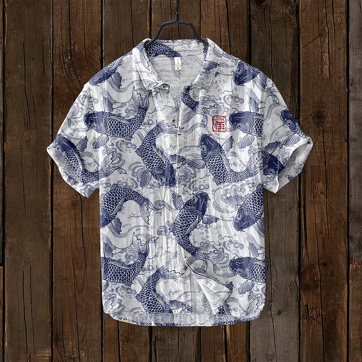 Men's Fish Print Linen Shirt