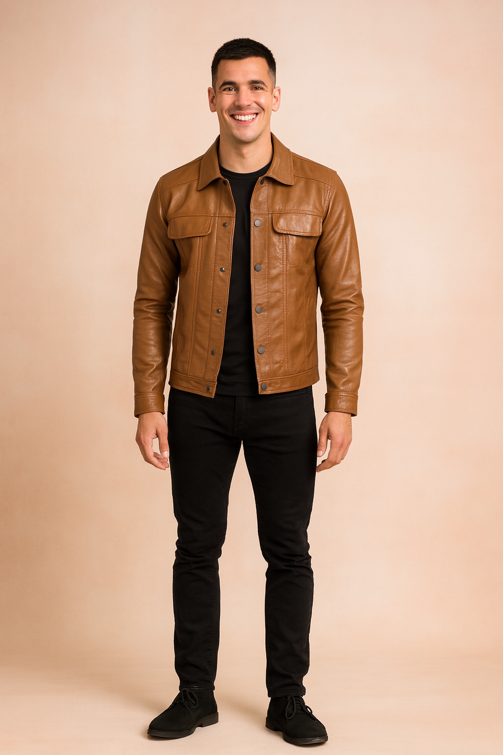 Men's Button Front Leather Jacket