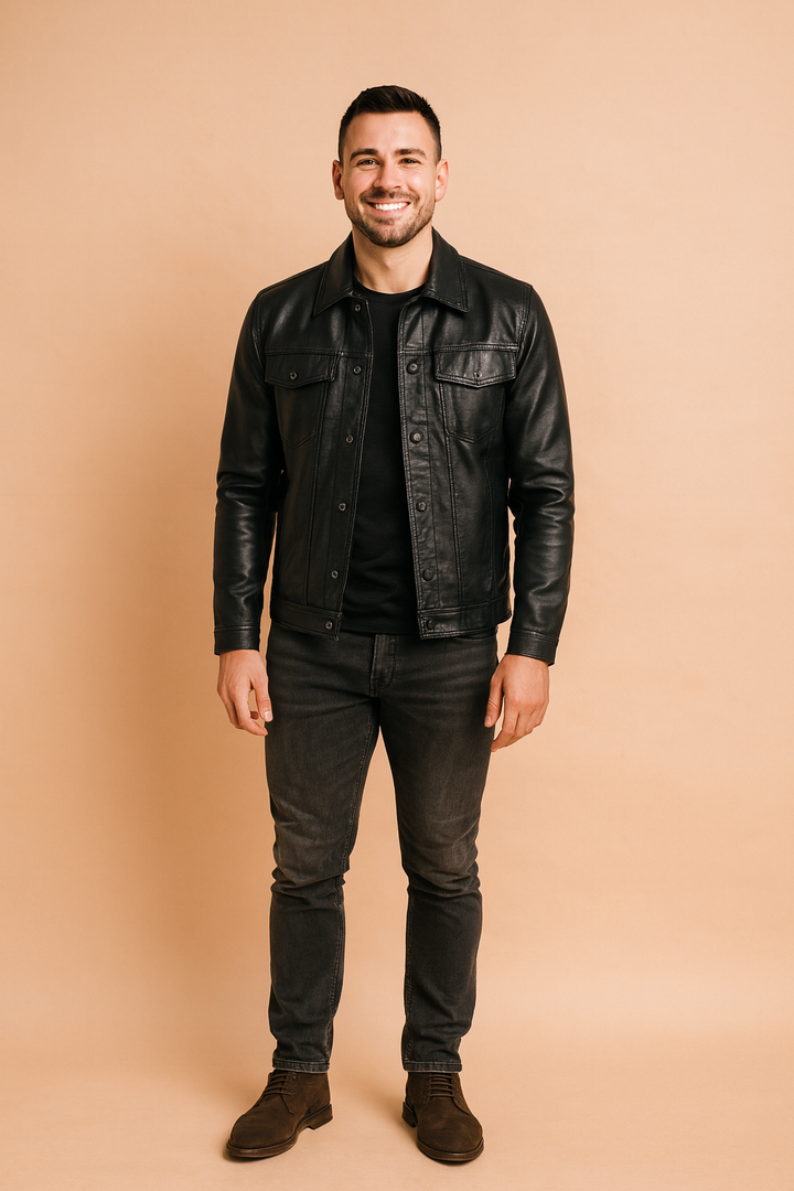 Men's Button Front Leather Jacket