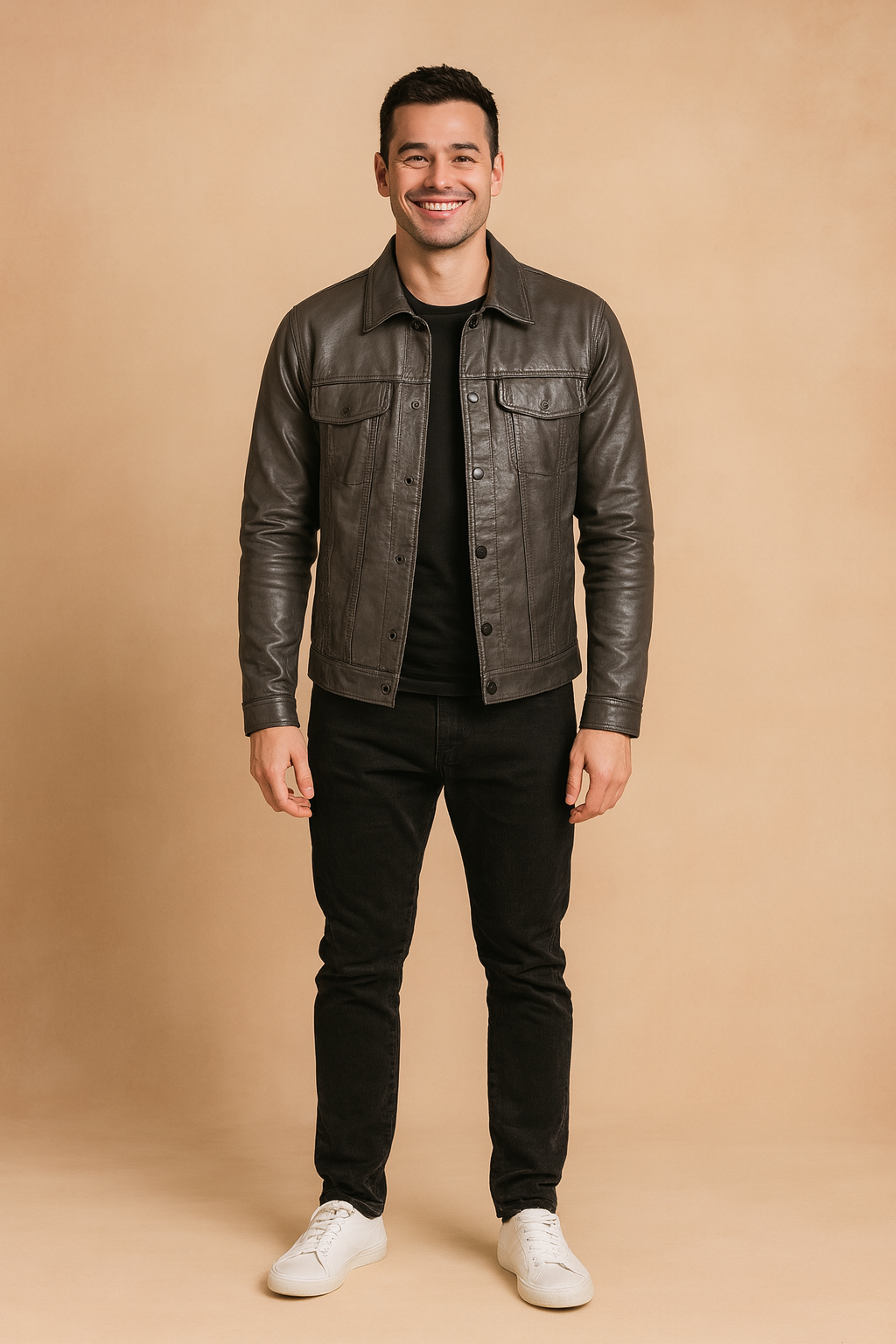 Men's Button Front Leather Jacket
