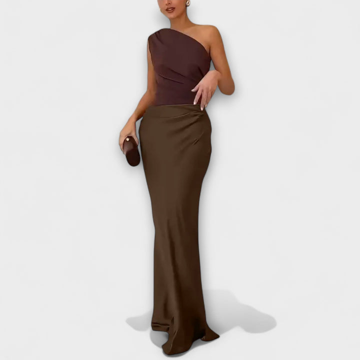 Alessia | Satin One Shoulder Evening Maxi Dress