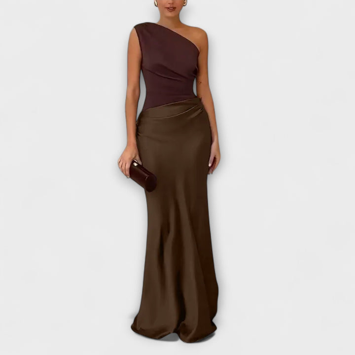 Alessia | Satin One Shoulder Evening Maxi Dress