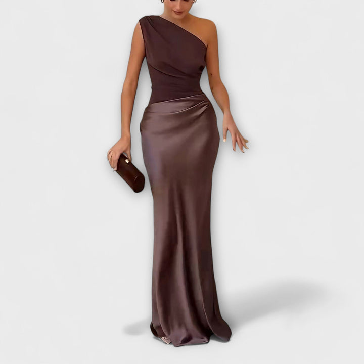 Alessia | Satin One Shoulder Evening Maxi Dress