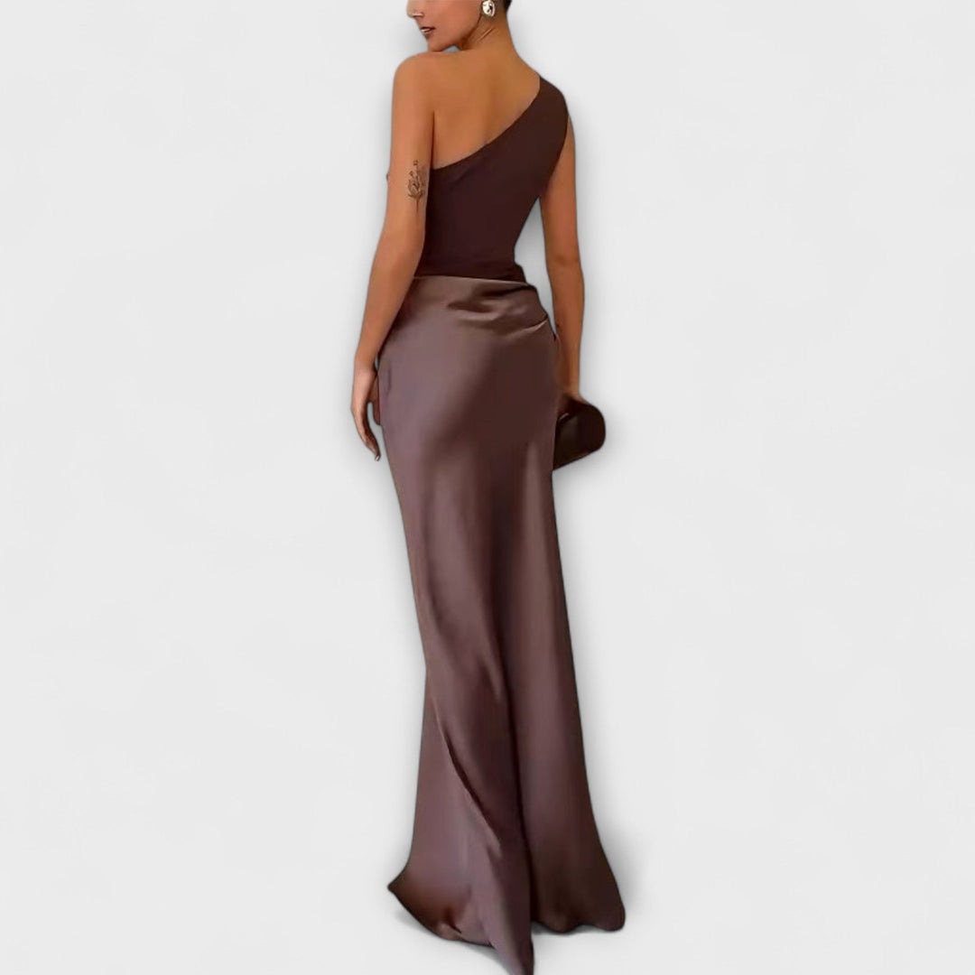 Alessia | Satin One Shoulder Evening Maxi Dress