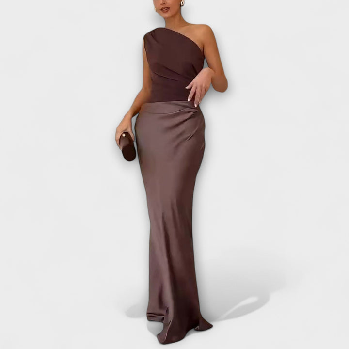 Alessia | Satin One Shoulder Evening Maxi Dress