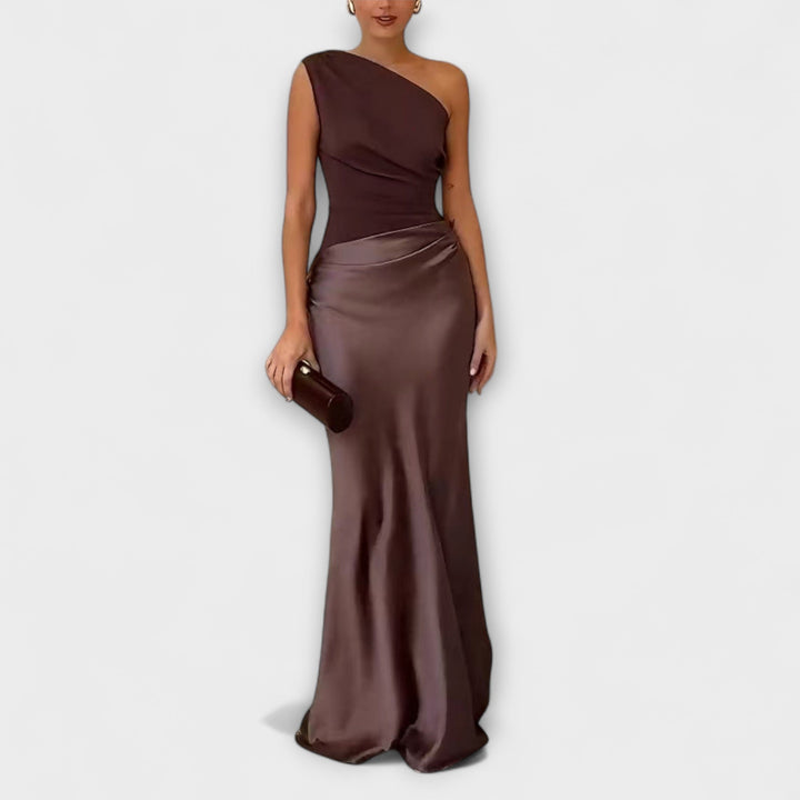 Alessia | Satin One Shoulder Evening Maxi Dress