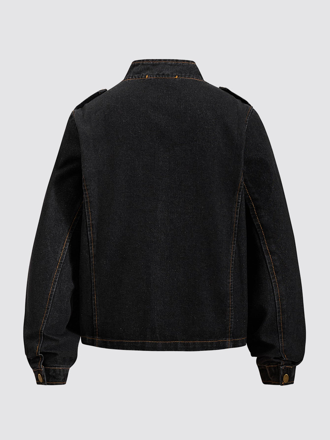 Men's Washed Denim Military Jacket with Stand Collar