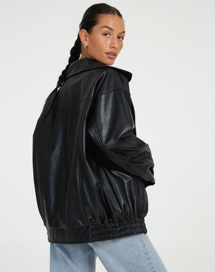Scarlett | Oversized Leather Bomber Jacket