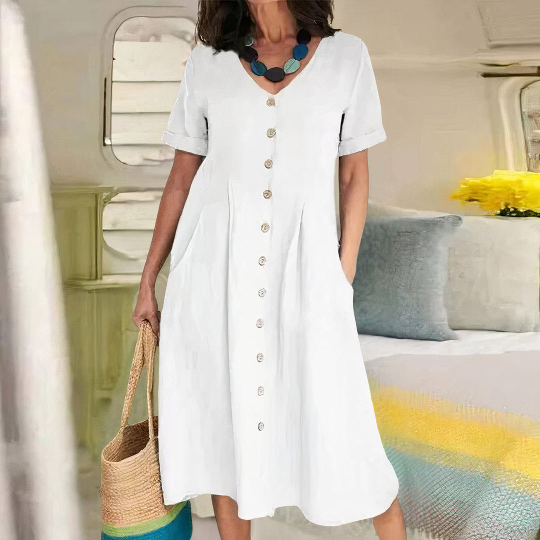 Women's Button Front Summer Midi Dress