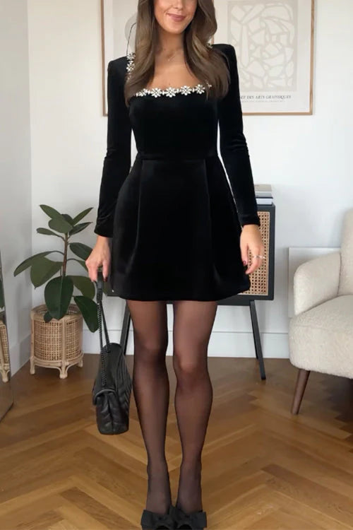 Victoria | Velvet Embellished Cocktail Mini Dress