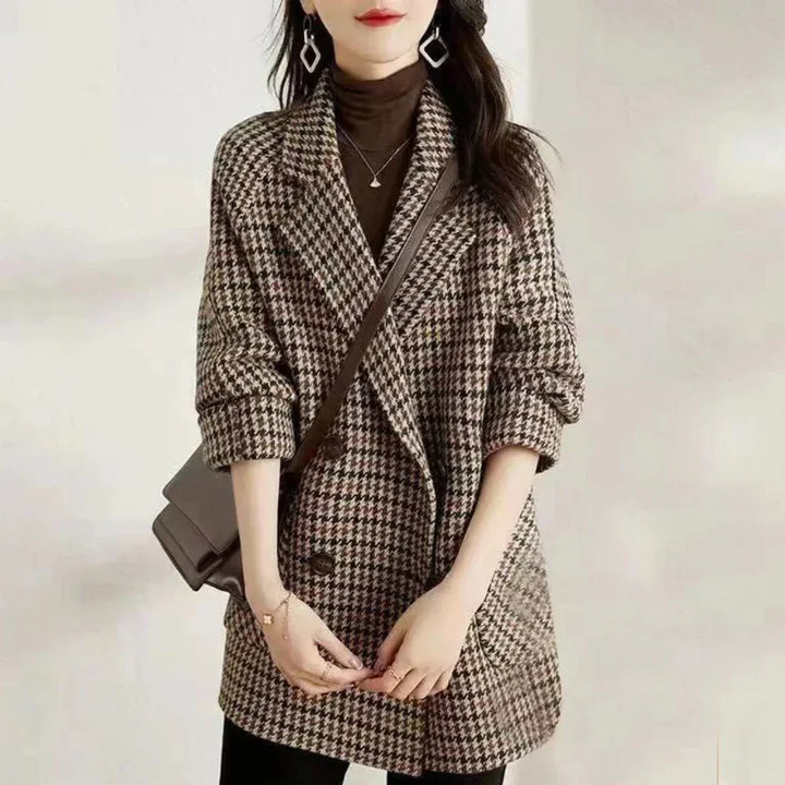 Women's Houndstooth Double-Breasted Blazer Coat