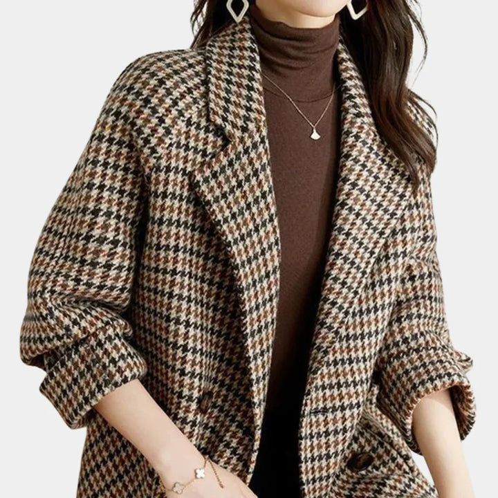 Women's Houndstooth Double-Breasted Blazer Coat
