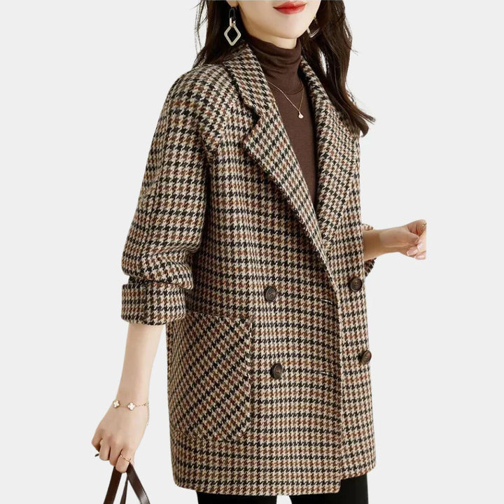 Women's Houndstooth Double-Breasted Blazer Coat