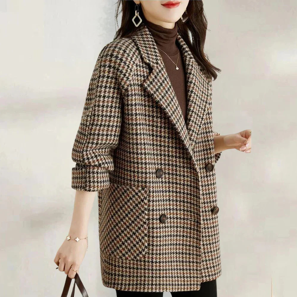 Women's Houndstooth Double-Breasted Blazer Coat