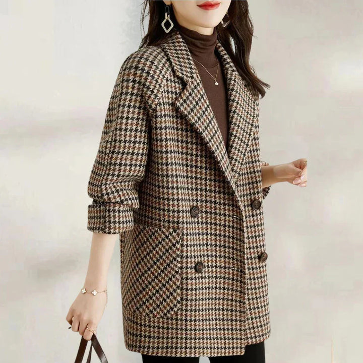 Women's Houndstooth Double-Breasted Blazer Coat