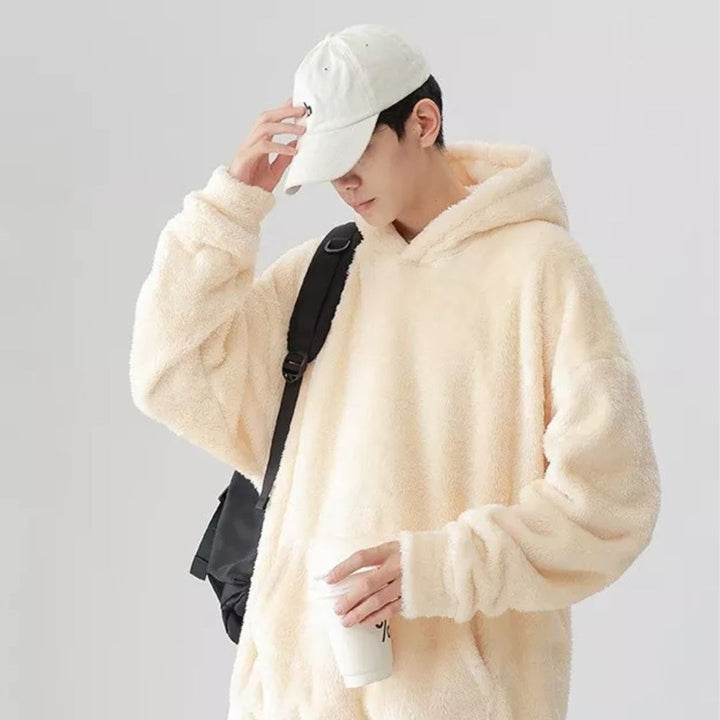 Men's Oversized Sherpa Fleece Hoodie with Kangaroo Pocket