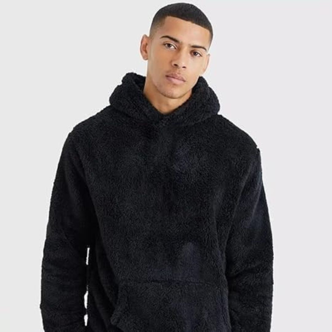Men's Oversized Sherpa Fleece Hoodie with Kangaroo Pocket