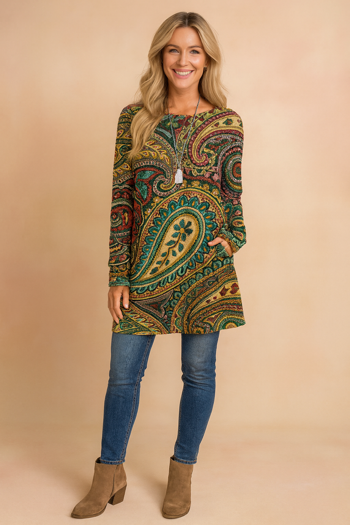 Paisley Print Long Sleeve Tunic Sweater