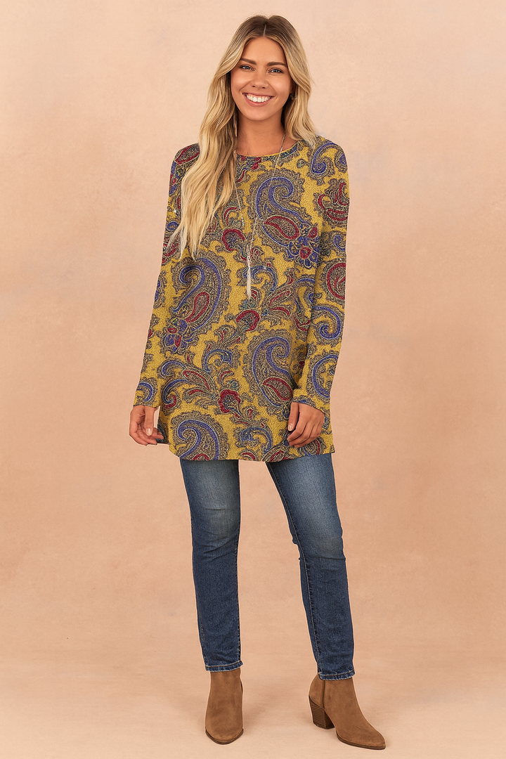 Paisley Print Long Sleeve Tunic Sweater