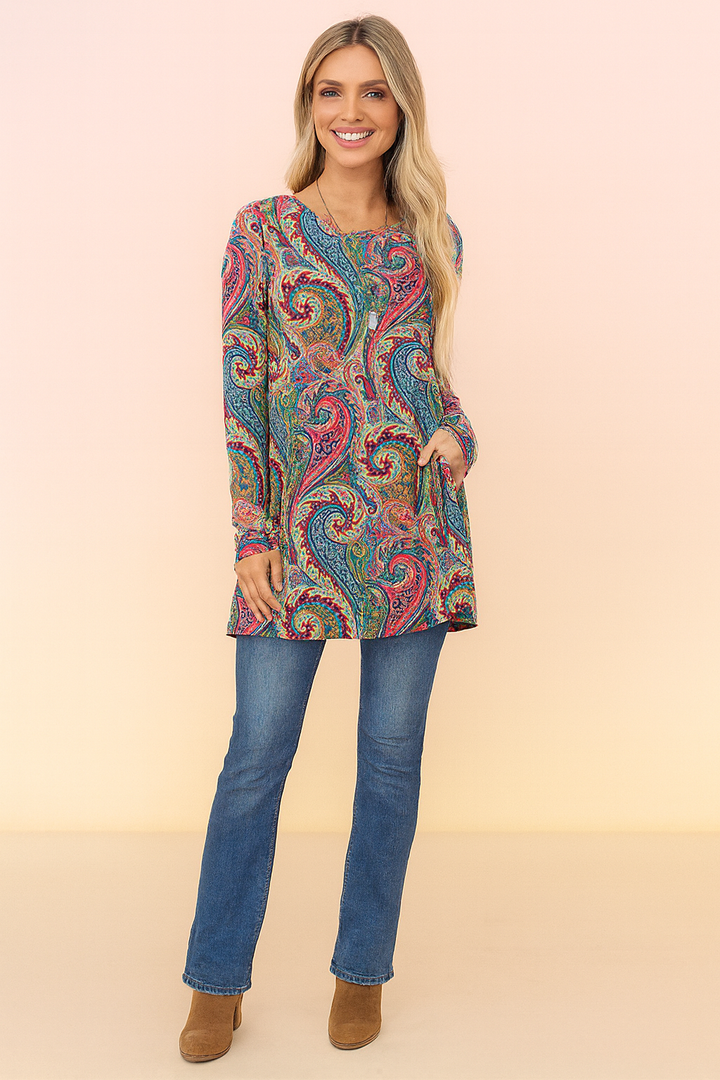 Paisley Print Long Sleeve Tunic Sweater