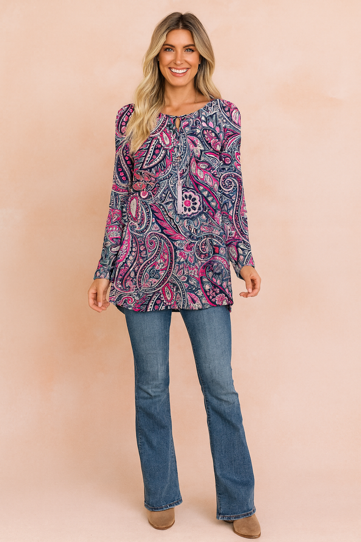 Paisley Print Long Sleeve Tunic Sweater