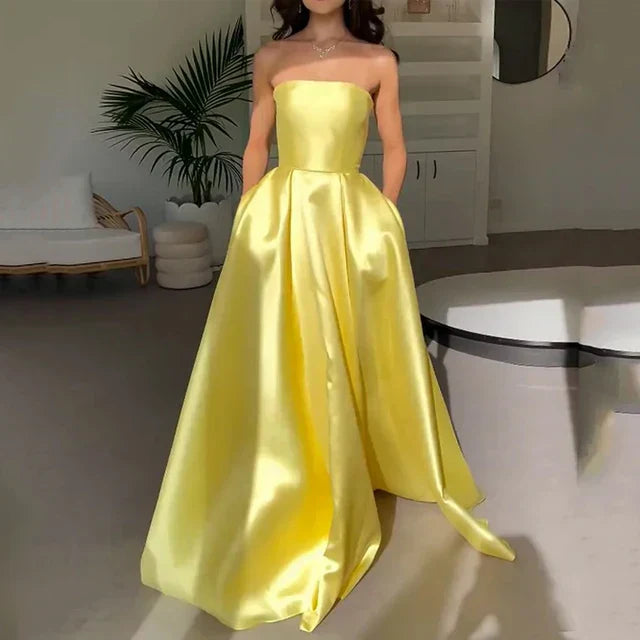 Vivienne | Satin Strapless Evening Maxi Dress